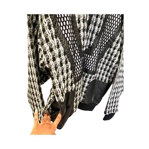 Retro Streetwear First Class Men Vintage Genuine Leather Knit Sweater Jacket - Picture 6 of 12